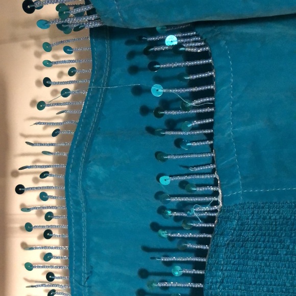 Teal jacket with decorative hem. - Picture 3 of 5
